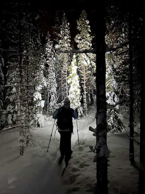 Rovaniemi: Nighttime Ski Adventure ending with Campfire - A calm alternative to bigger Lapland activities