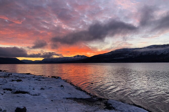 Snowshoe OR Cross Country Ski Tours in Glacier National Park - Apgar Village and clear water views